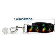 Dog Leash - Steal Your Face w/Lightning Bolt Repeat Black/Rasta