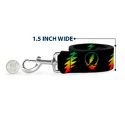 Dog Leash - Steal Your Face w/Lightning Bolt Repeat Black/Rasta
