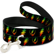 Dog Leash - Steal Your Face w/Lightning Bolt Repeat Black/Rasta