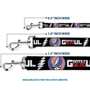 Dog Leash - GRATEFUL DEAD Text with Steal Your Face Stars and Stripes Logo Black/White/Red/Blue