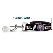 Dog Leash - GRATEFUL DEAD Text with Steal Your Face Stars and Stripes Logo Black/White/Red/Blue
