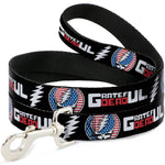 Dog Leash - GRATEFUL DEAD Text with Steal Your Face Stars and Stripes Logo Black/White/Red/Blue