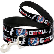 Dog Leash - GRATEFUL DEAD Text with Steal Your Face Stars and Stripes Logo Black/White/Red/Blue