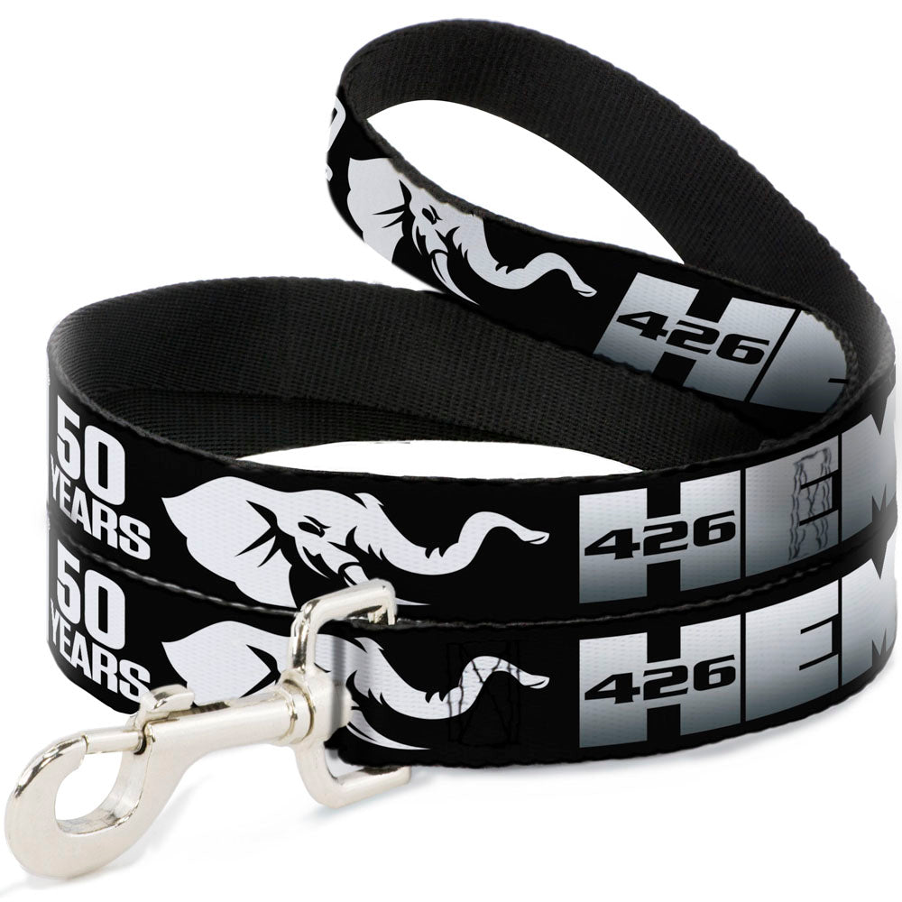 Dog Leash - HEMI 426/Elephant Logo 50 YEARS Black/White/Silver-Fade