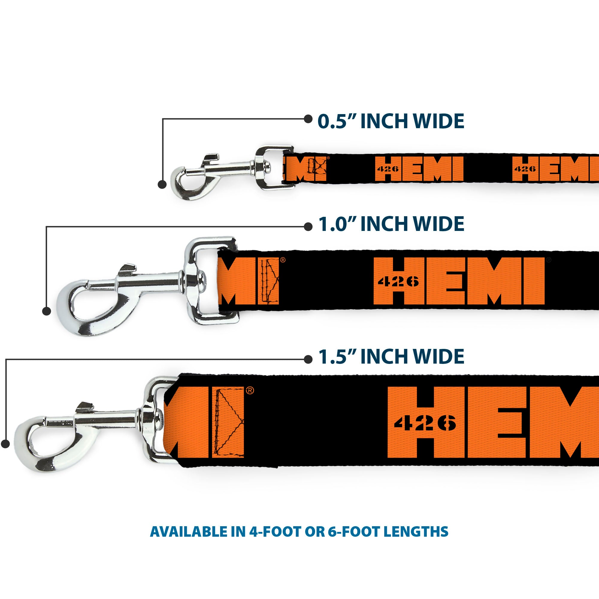 Dog Leash - HEMI 426 Logo Repeat Black/Orange