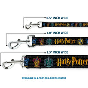Dog Leash - HARRY POTTER Hufflepuff/Ravenclaw/Gryffindor/Slytherin Coat of Arms Black