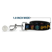 Dog Leash - HARRY POTTER Hufflepuff/Ravenclaw/Gryffindor/Slytherin Coat of Arms Black