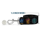 Dog Leash - HARRY POTTER Hufflepuff/Ravenclaw/Gryffindor/Slytherin Coat of Arms Black