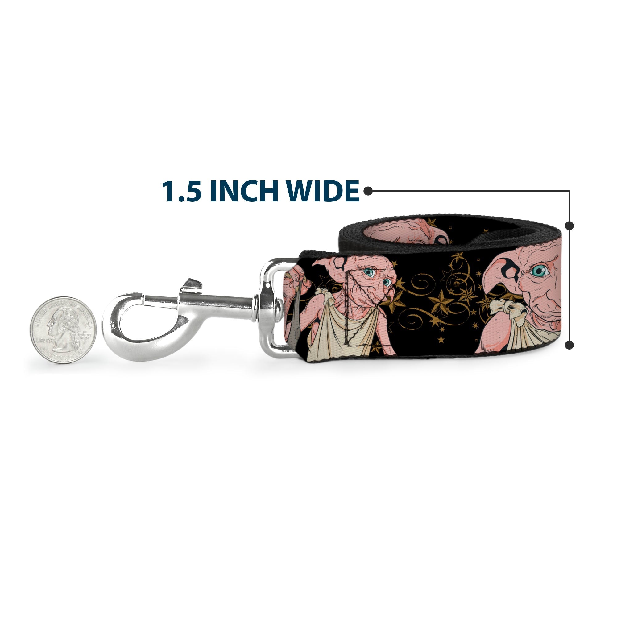 Dog Leash - DOBBY IS FREE/3-Dobby Poses Star Swirls Black/Gold/White