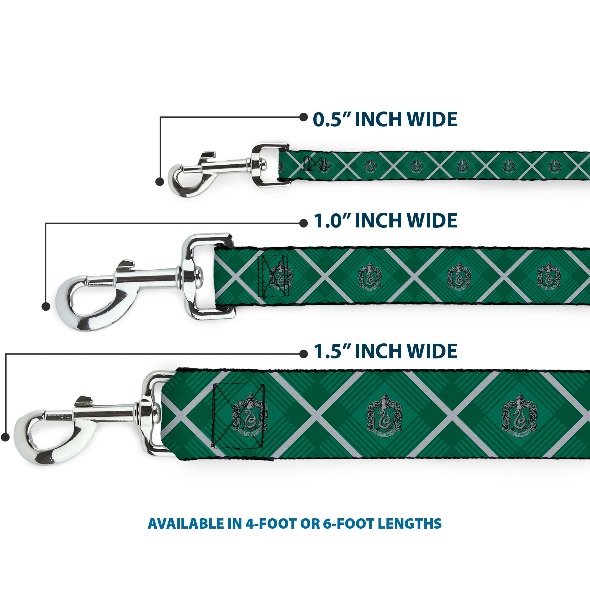 Dog Leash - Harry Potter Slytherin Crest Plaid Greens/Gray