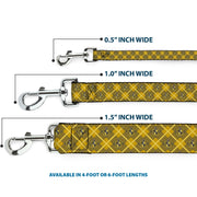 Dog Leash - Harry Potter Hufflepuff Crest Plaid Yellows/Gray