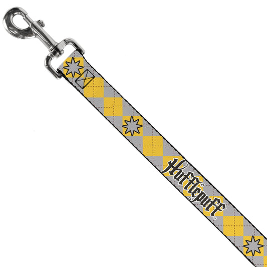 Dog Leash - Harry Potter HUFFLEPUFF/Stars Argyle Plaid Gray/Gold/Browns