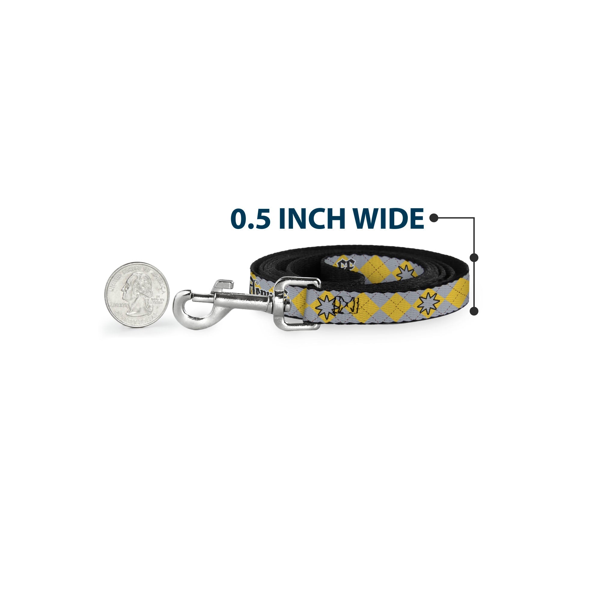Dog Leash - Harry Potter HUFFLEPUFF/Stars Argyle Plaid Gray/Gold/Browns