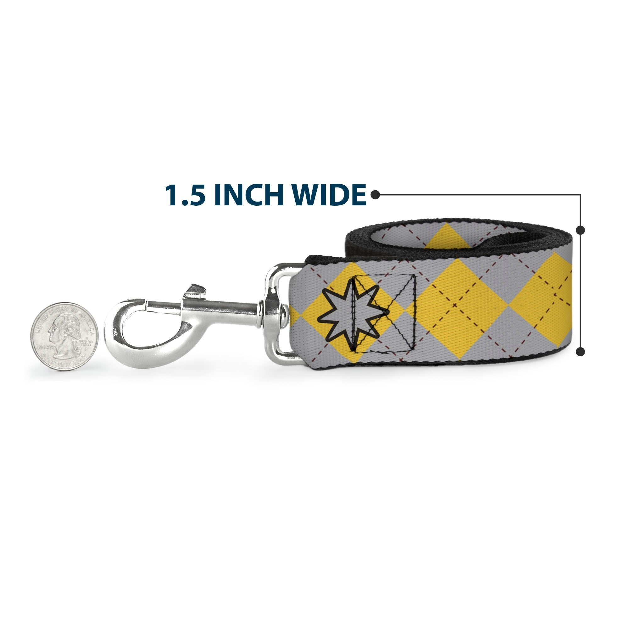 Dog Leash - Harry Potter HUFFLEPUFF/Stars Argyle Plaid Gray/Gold/Browns