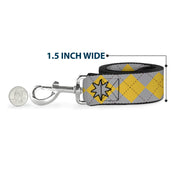 Dog Leash - Harry Potter HUFFLEPUFF/Stars Argyle Plaid Gray/Gold/Browns