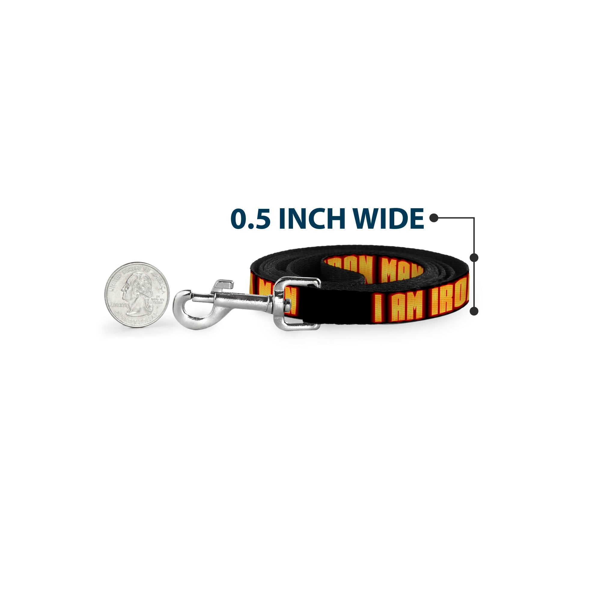 Dog Leash - Iron Man Face/I AM IRON MAN Black/Yellow Glow