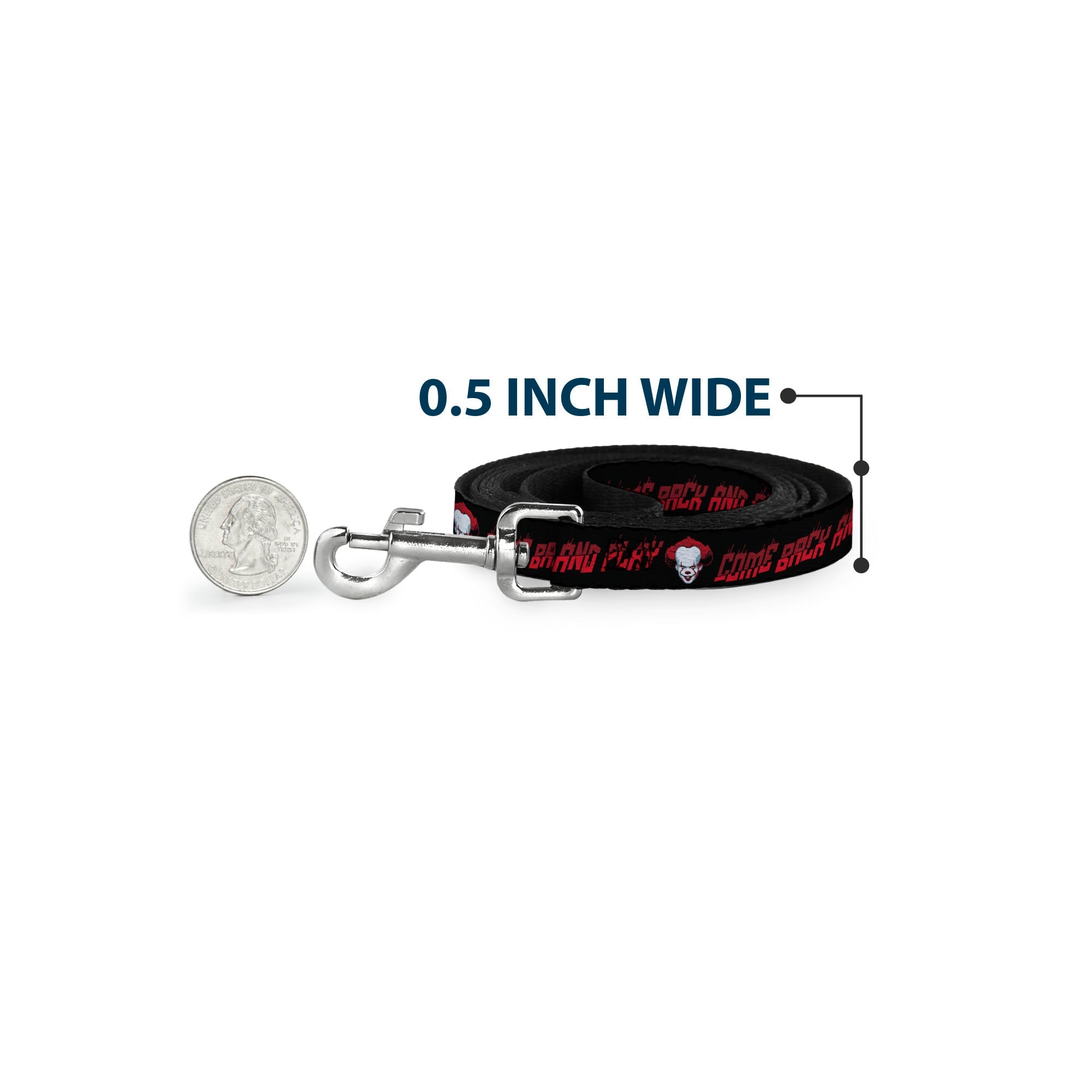 Dog Leash - It Chapter Two Pennywise Face COME BACK AND PLAY Black/Reds