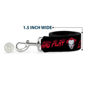 Dog Leash - It Chapter Two Pennywise Face COME BACK AND PLAY Black/Reds