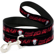 Dog Leash - It Chapter Two Pennywise Face COME BACK AND PLAY Black/Reds
