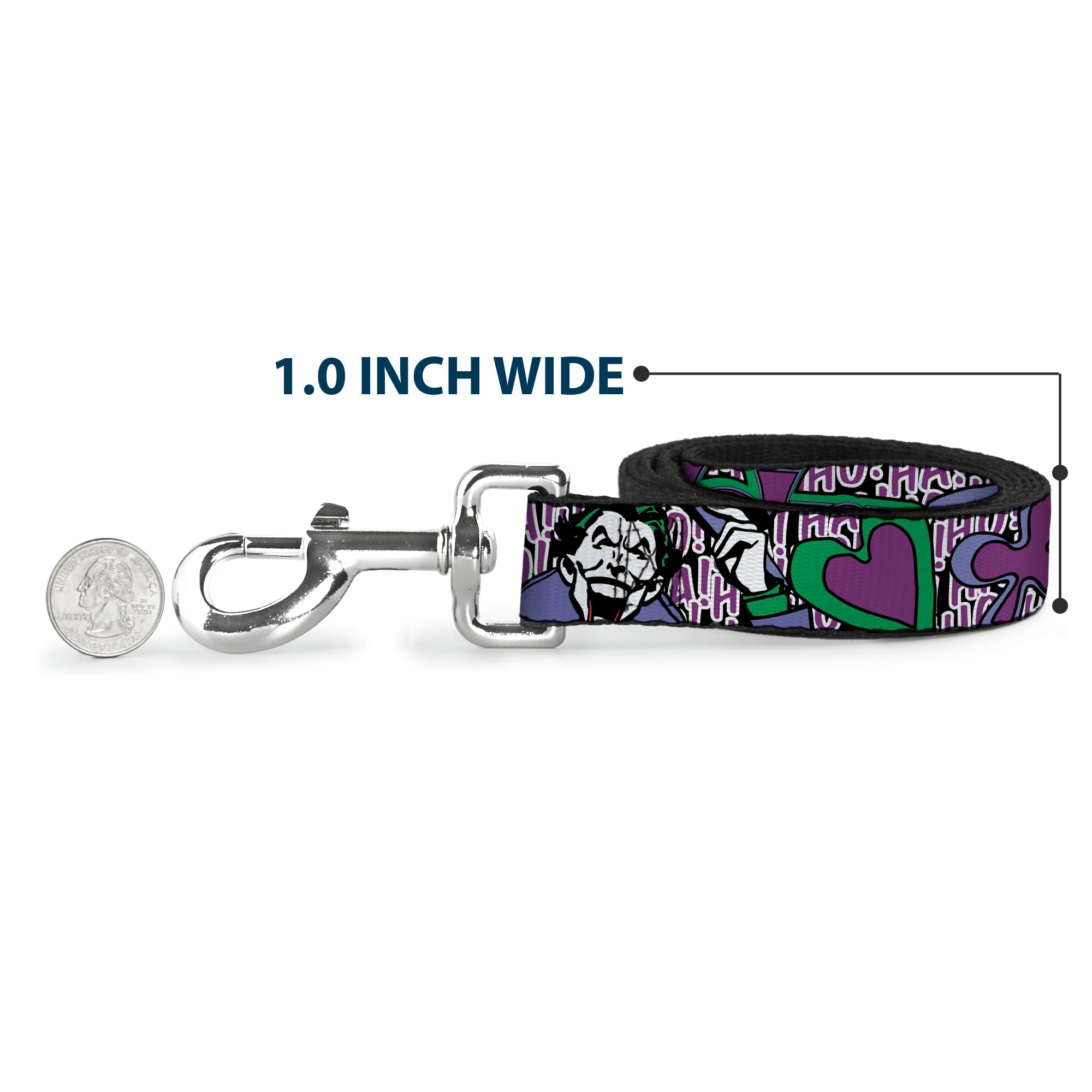 Dog Leash - Joker Face/Logo/Spades Black/White/Purple