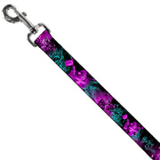 Dog Leash - HARLEY QUINN Pow & Aiming Poses/Joker Sketch Black/Turquoise/Fuchsia