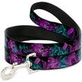 Load image into Gallery viewer, Dog Leash - HARLEY QUINN Pow & Aiming Poses/Joker Sketch Black/Turquoise/Fuchsia
