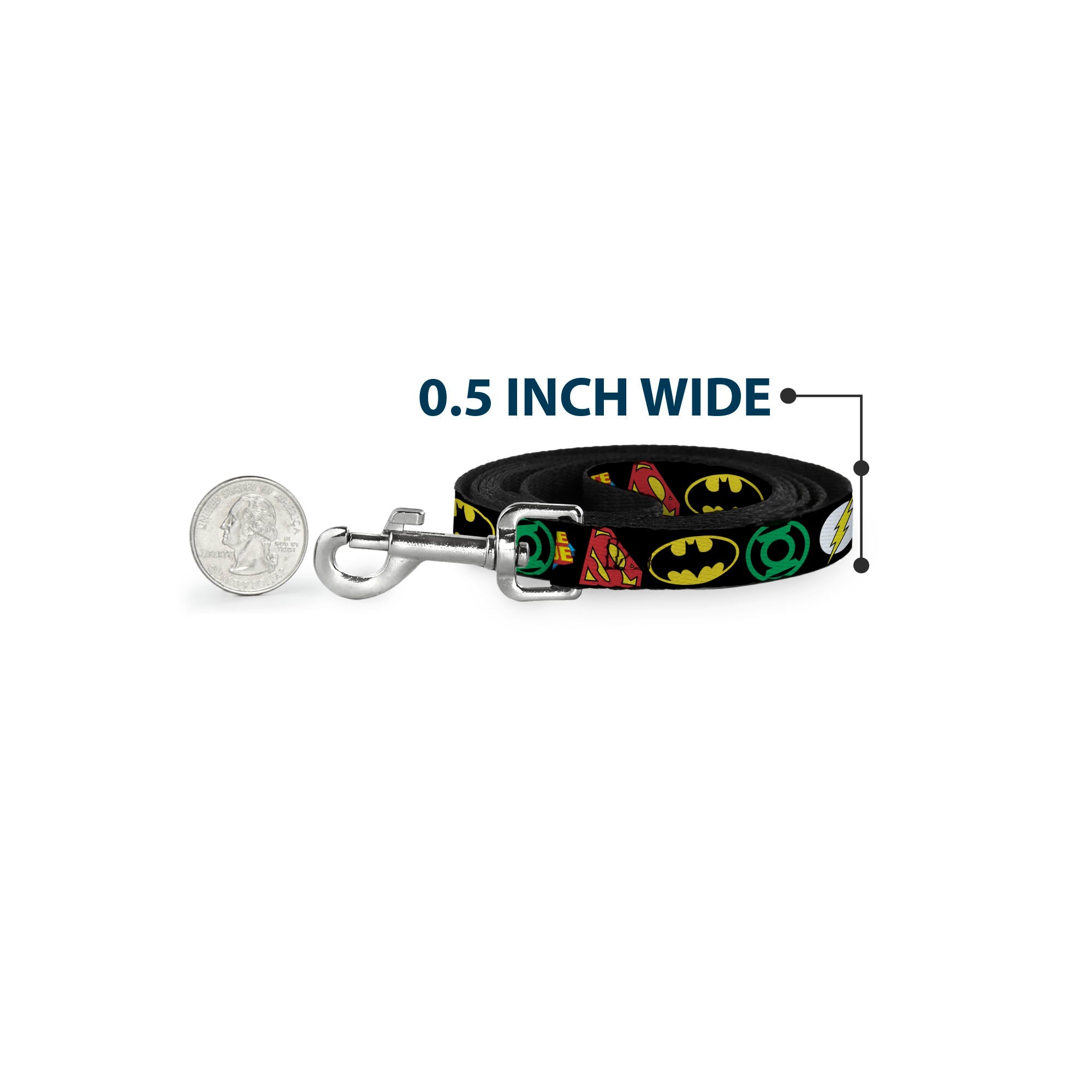 Dog Leash - Justice League Superhero Logos CLOSE-UP Black