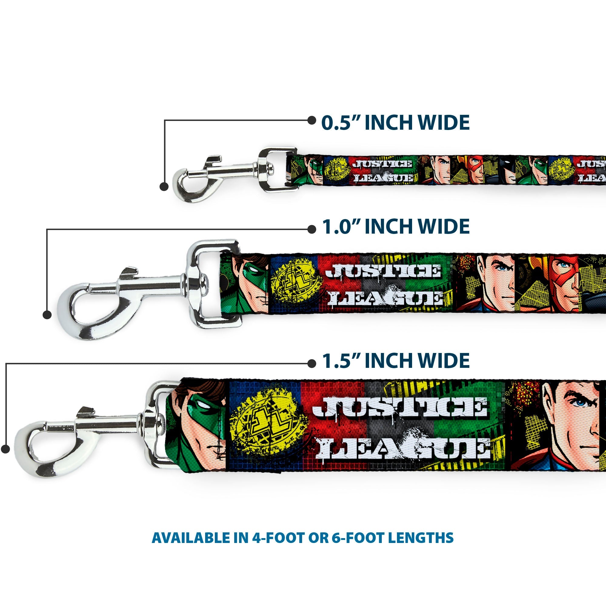 Dog Leash - JUSTICE LEAGUE Logo/4-Superhero Panels Pop Art