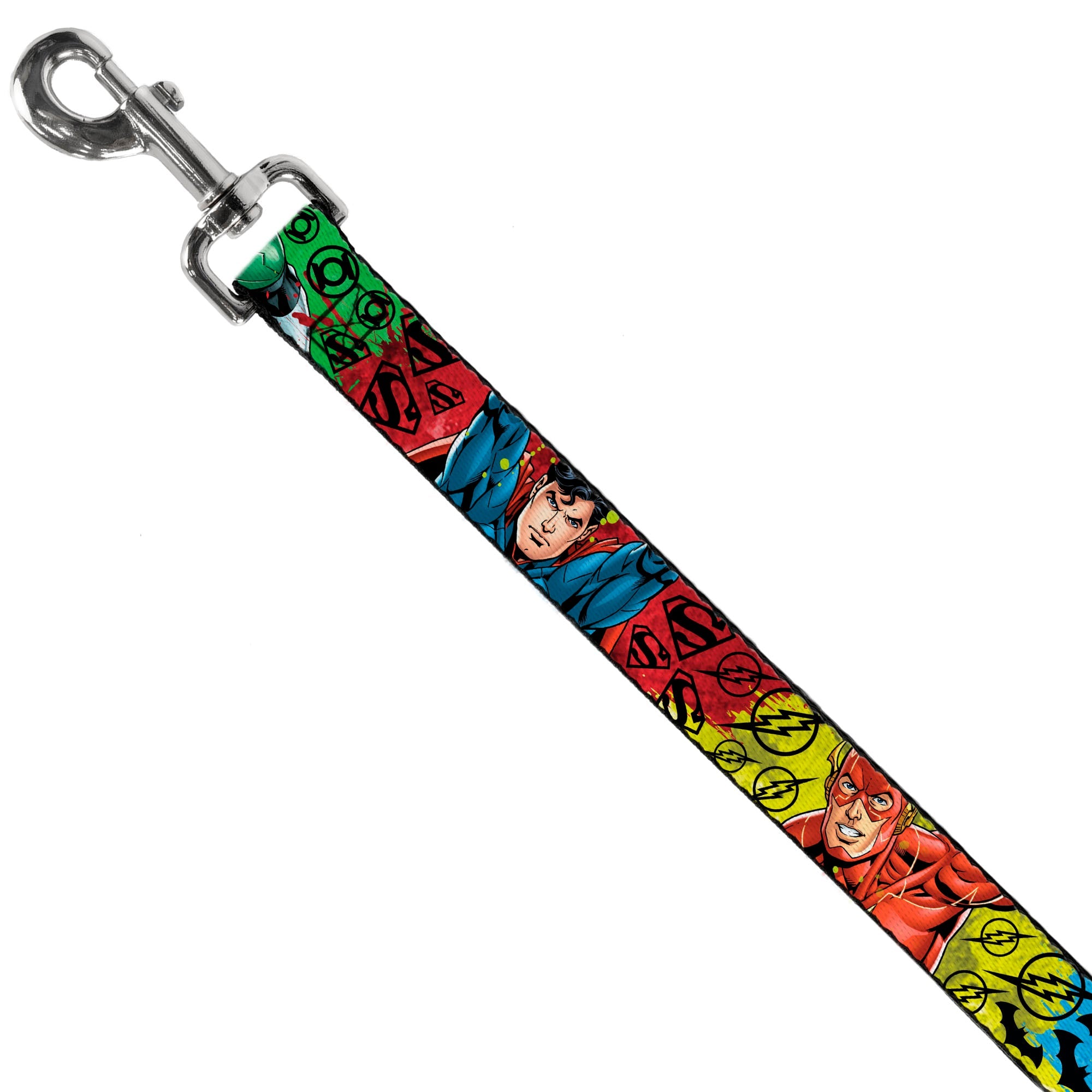 Dog Leash - Justice League New 52 4-Superhero Poses/Scattered Logos Multi Color/Black