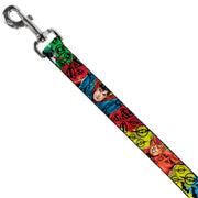 Dog Leash - Justice League New 52 4-Superhero Poses/Scattered Logos Multi Color/Black