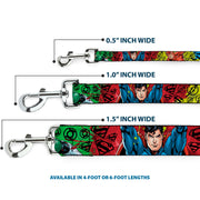 Dog Leash - Justice League New 52 4-Superhero Poses/Scattered Logos Multi Color/Black