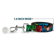 Dog Leash - Justice League New 52 4-Superhero Poses/Scattered Logos Multi Color/Black