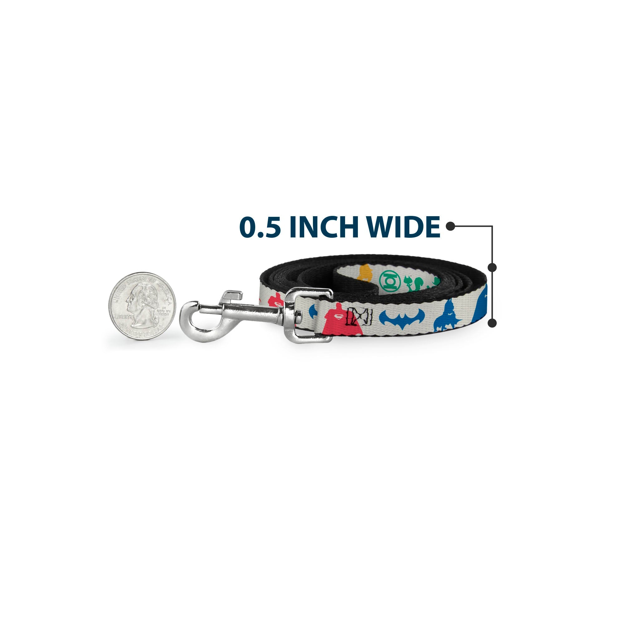 Dog Leash - DC League of Super-Pets Superhero with Pets and Logos Silhouette White/Multi Color