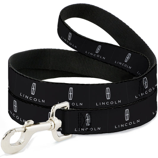 Dog Leash - LINCOLN Four Point Star Emblem and Text Black/White