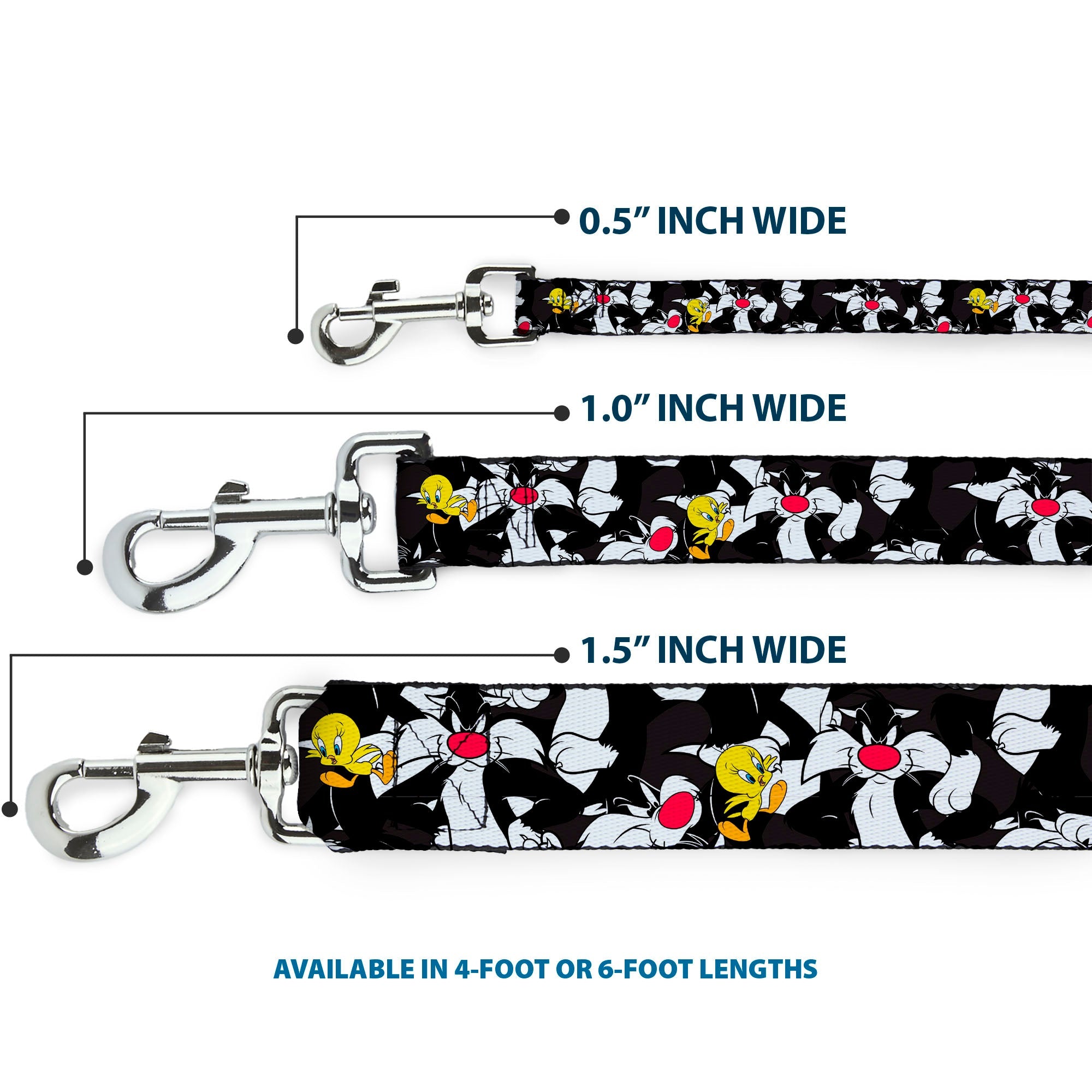 Dog Leash - Sylvester and Tweety Poses Scattered Charcoal