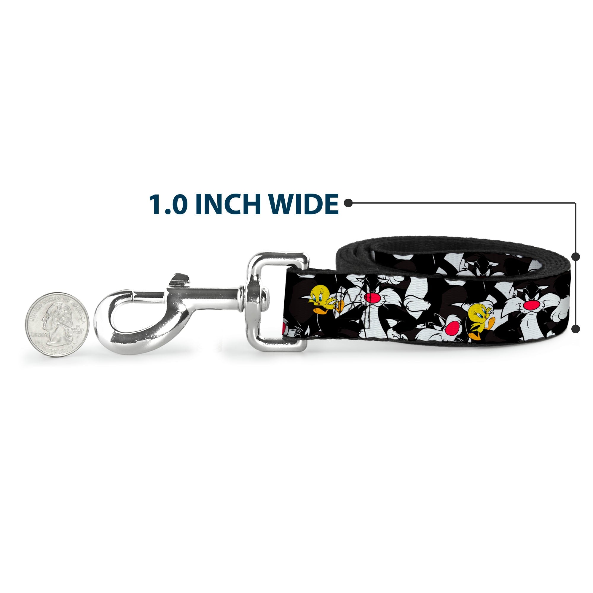 Dog Leash - Sylvester and Tweety Poses Scattered Charcoal