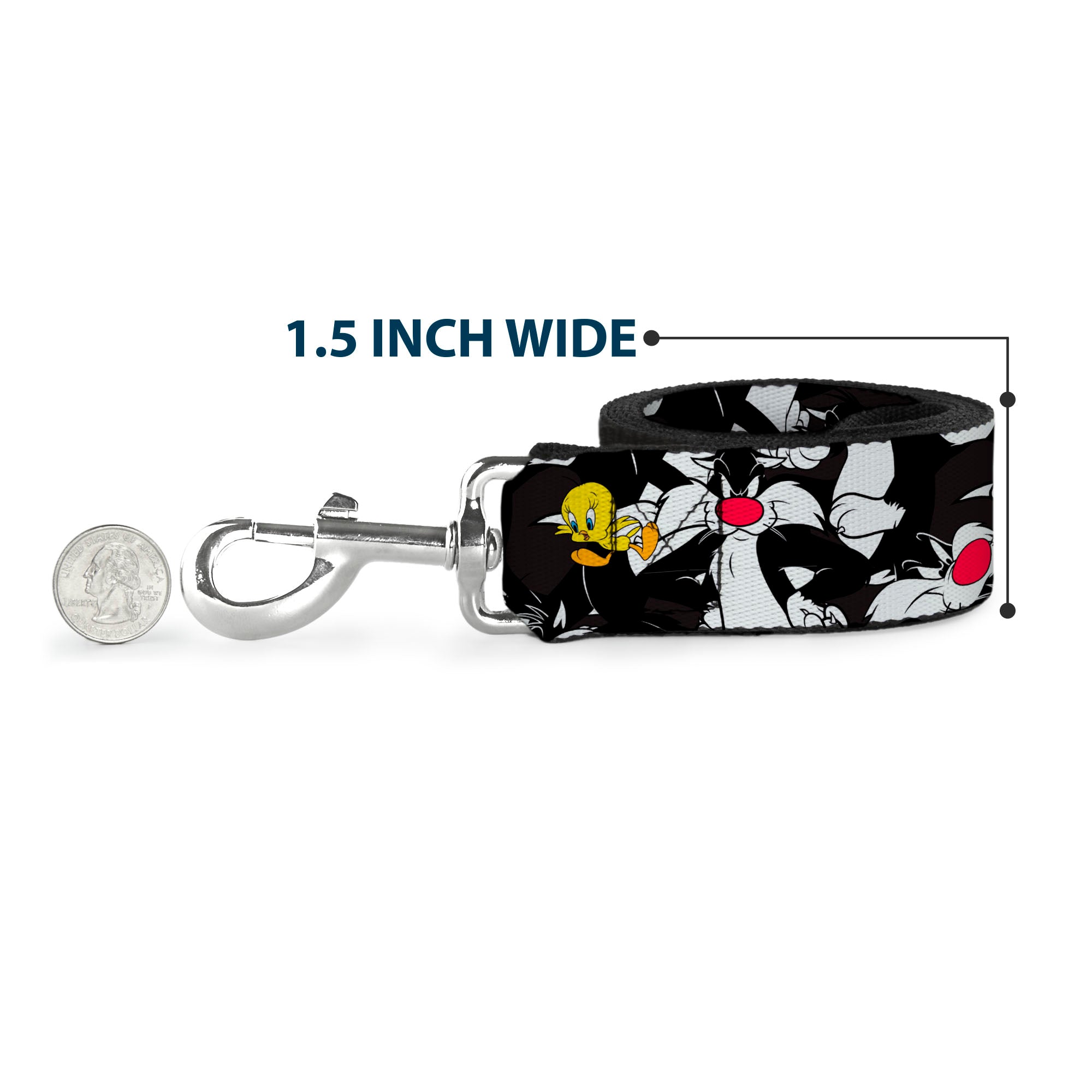 Dog Leash - Sylvester and Tweety Poses Scattered Charcoal