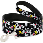 Dog Leash - Sylvester and Tweety Poses Scattered Charcoal