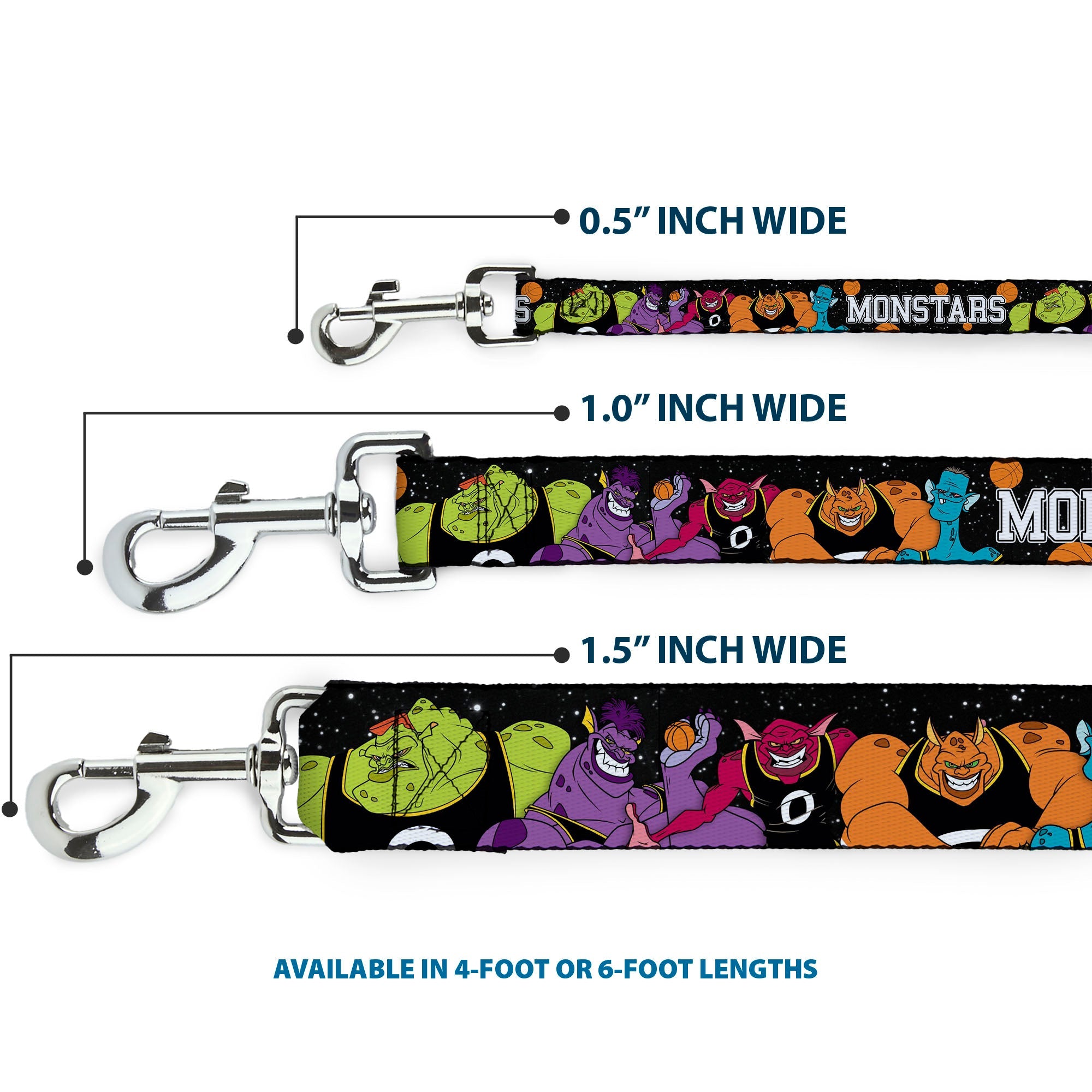Dog Leash - Space Jam MONSTARS 5-Player Group Pose/Basketballs Galaxy Black/White