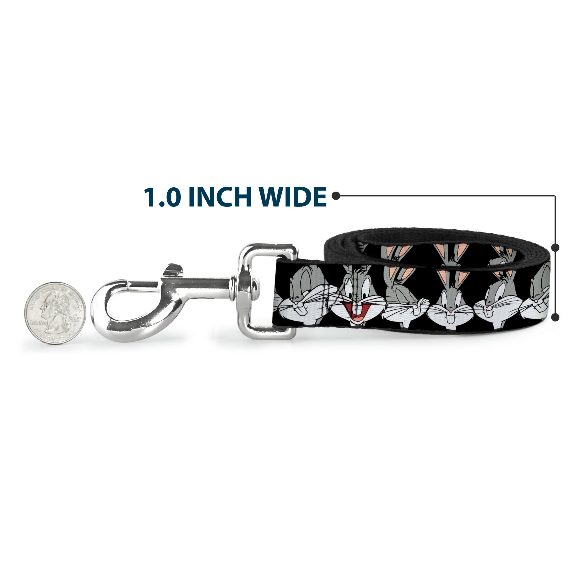 Dog Leash - Bugs Bunny CLOSE-UP Expressions Black