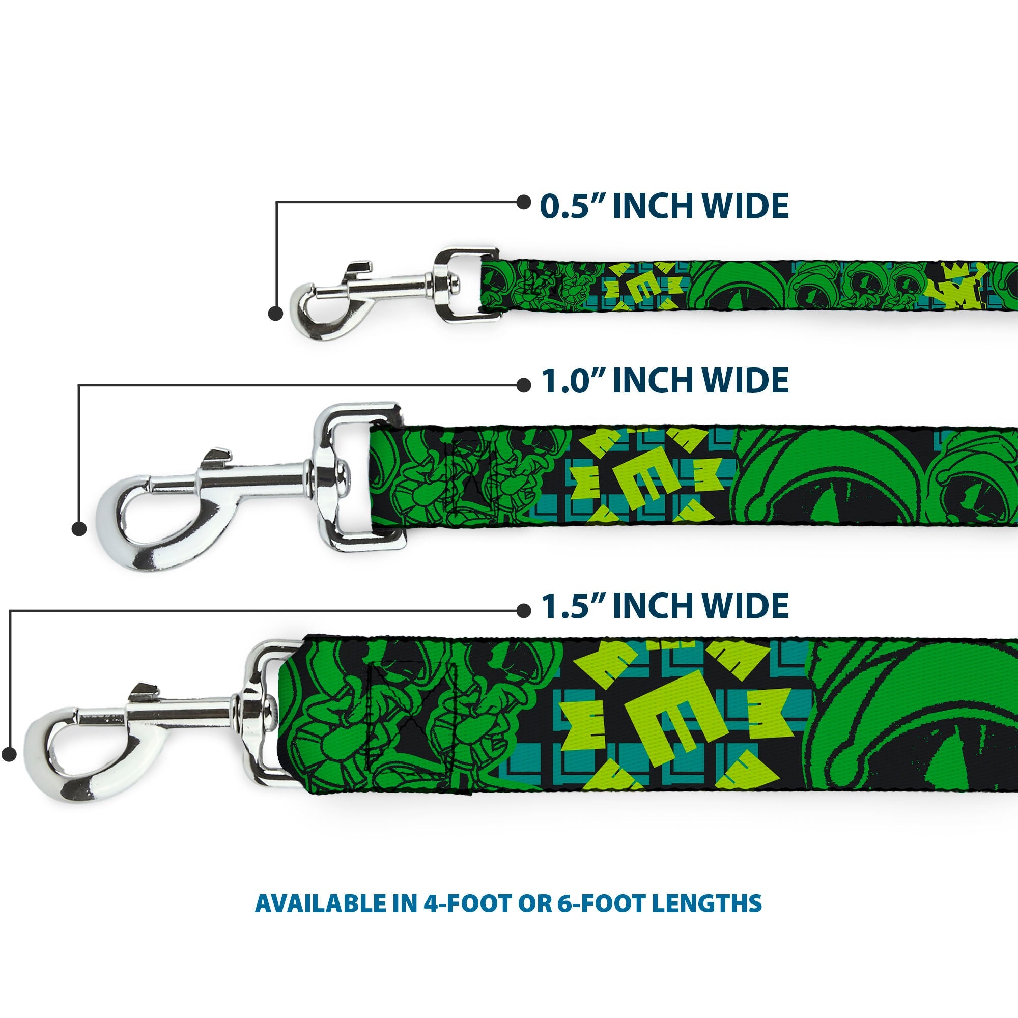 Dog Leash - MARVIN THE MARTIAN w/Poses Black/Turquoise