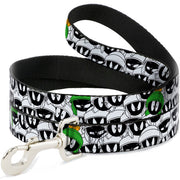 Dog Leash - Marvin the Martian Expressions Stacked White/Black/Green/Gold