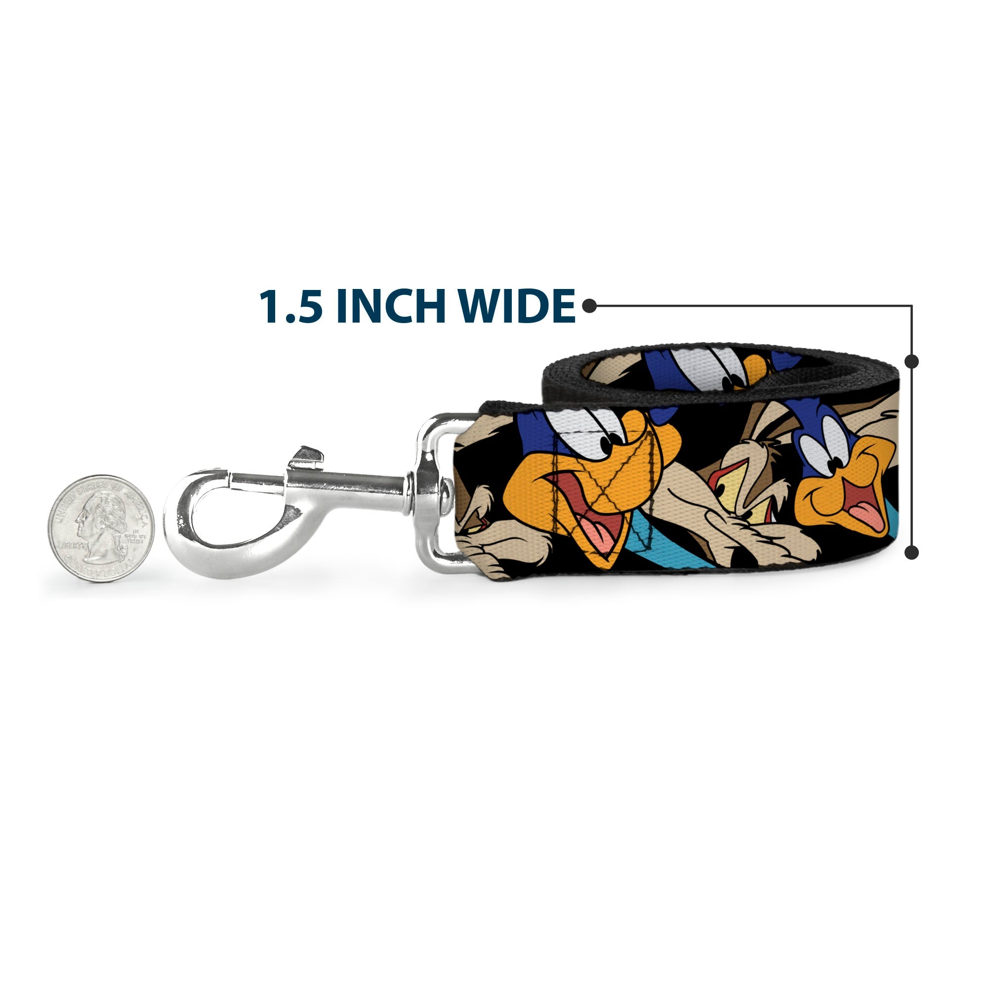 Dog Leash - Road Runner/Wile E. Coyote Expressions Stacked Black