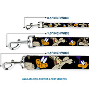 Dog Leash - Road Runner/Wile E. Coyote Expressions CLOSE-UP Black