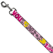 Dog Leash - Tweety Bird I LOVE YOU Pink/Black