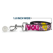 Dog Leash - Tweety Bird I LOVE YOU Pink/Black
