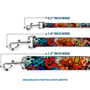 Dog Leash - 4-Superhero Action Poses/Comic Scenes White/Black/Full Color Splatter