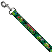 Dog Leash - Classic TEENAGE MUTANT NINJA TURTLES Turtle Faces Black/Green Turtle Shell