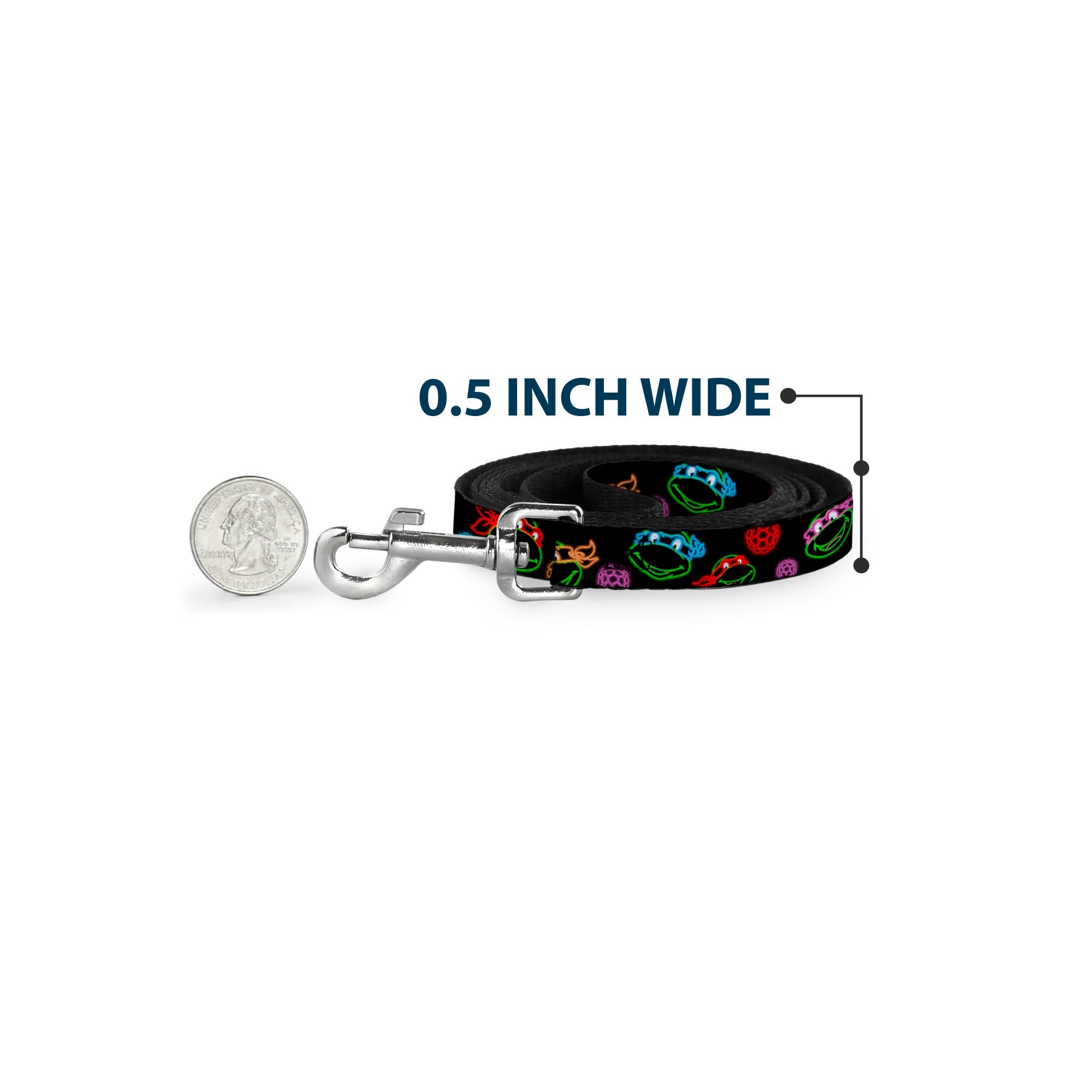 Dog Leash - Classic Teenage Mutant Ninja Turtles Electric Expressions/Turtle Shells Black/Multi Neon
