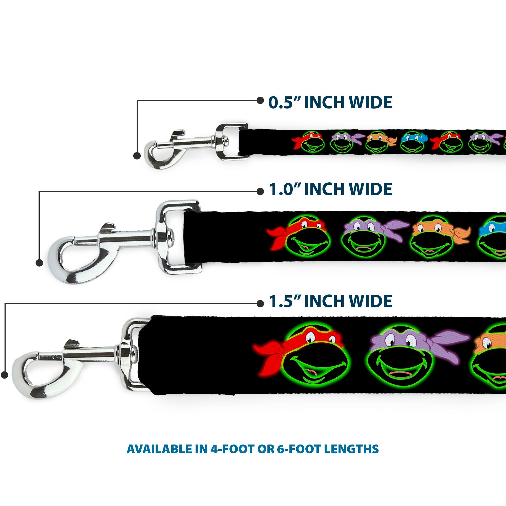 Dog Leash - Classic Teenage Mutant Ninja Turtles Electric Expressions Black/Multi Neon